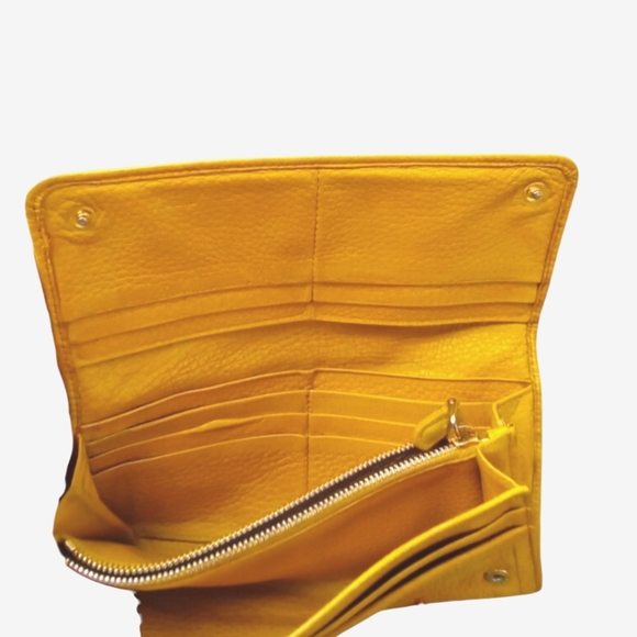 PRADA Mustard Yellow Pebbled Leather Bi Fold Wallet - Picture 5 of 11